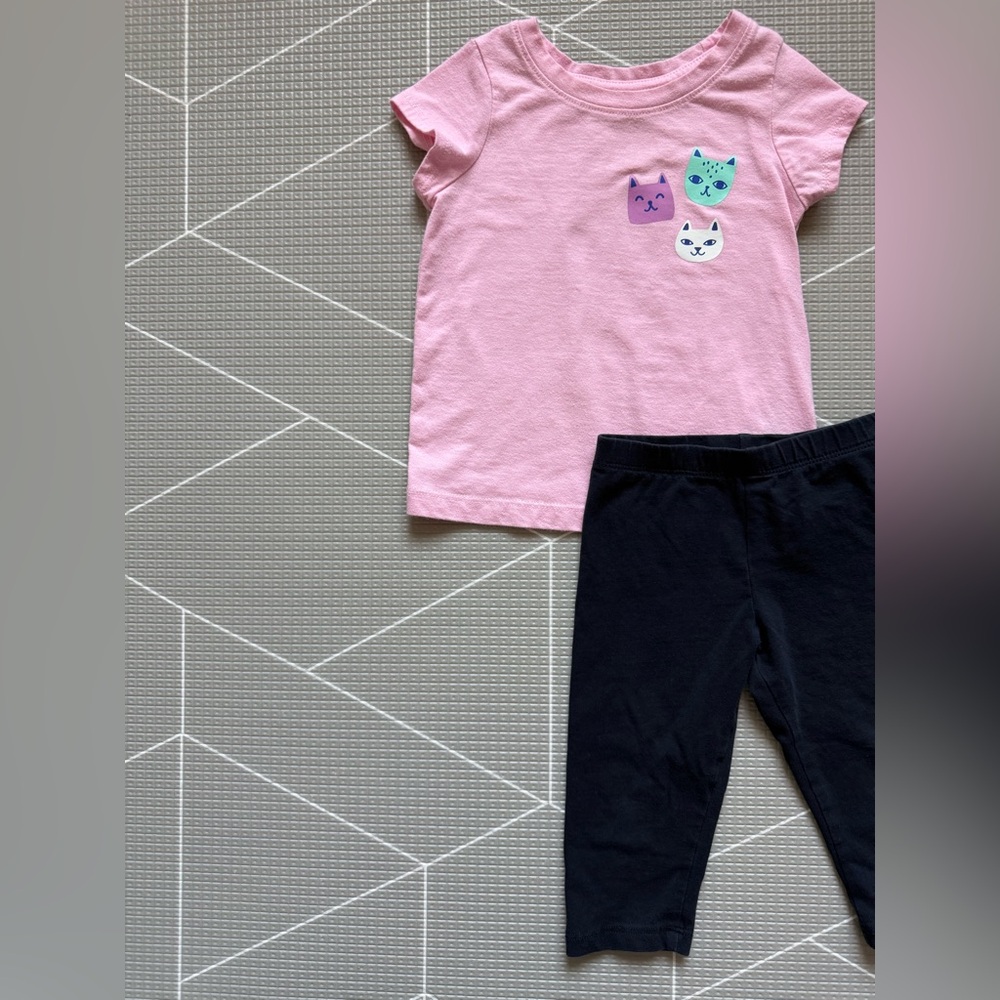 H&M|Baby girl/toddler set,Pink Cat Graphic Tee with Black soft Leggings Set•••2T